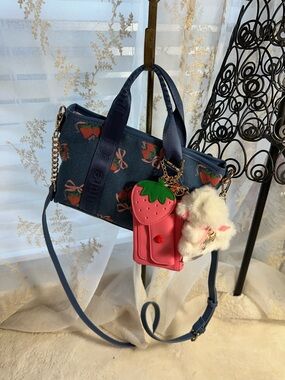 Juicy couture denim mini tote bag with strawberry print and crossbody strap